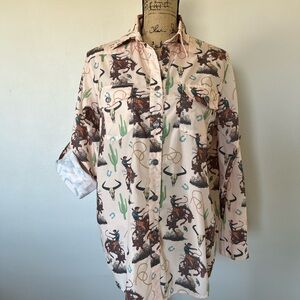 NWOT L&B Western Cowboy Print Blouse